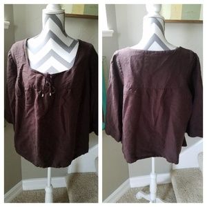 Lane Bryant Brown Linen/Rayon Blouse 22/24